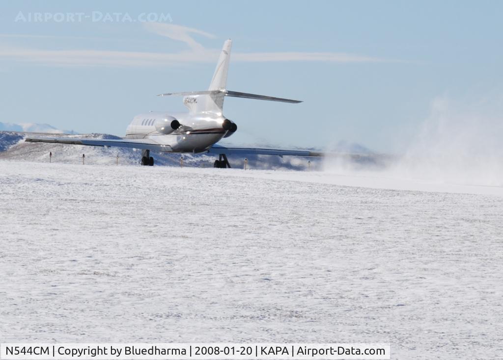 N544CM, 1987 Dassault Falcon 50 C/N 173, Takeoff on 17L. Look at the snow fly!