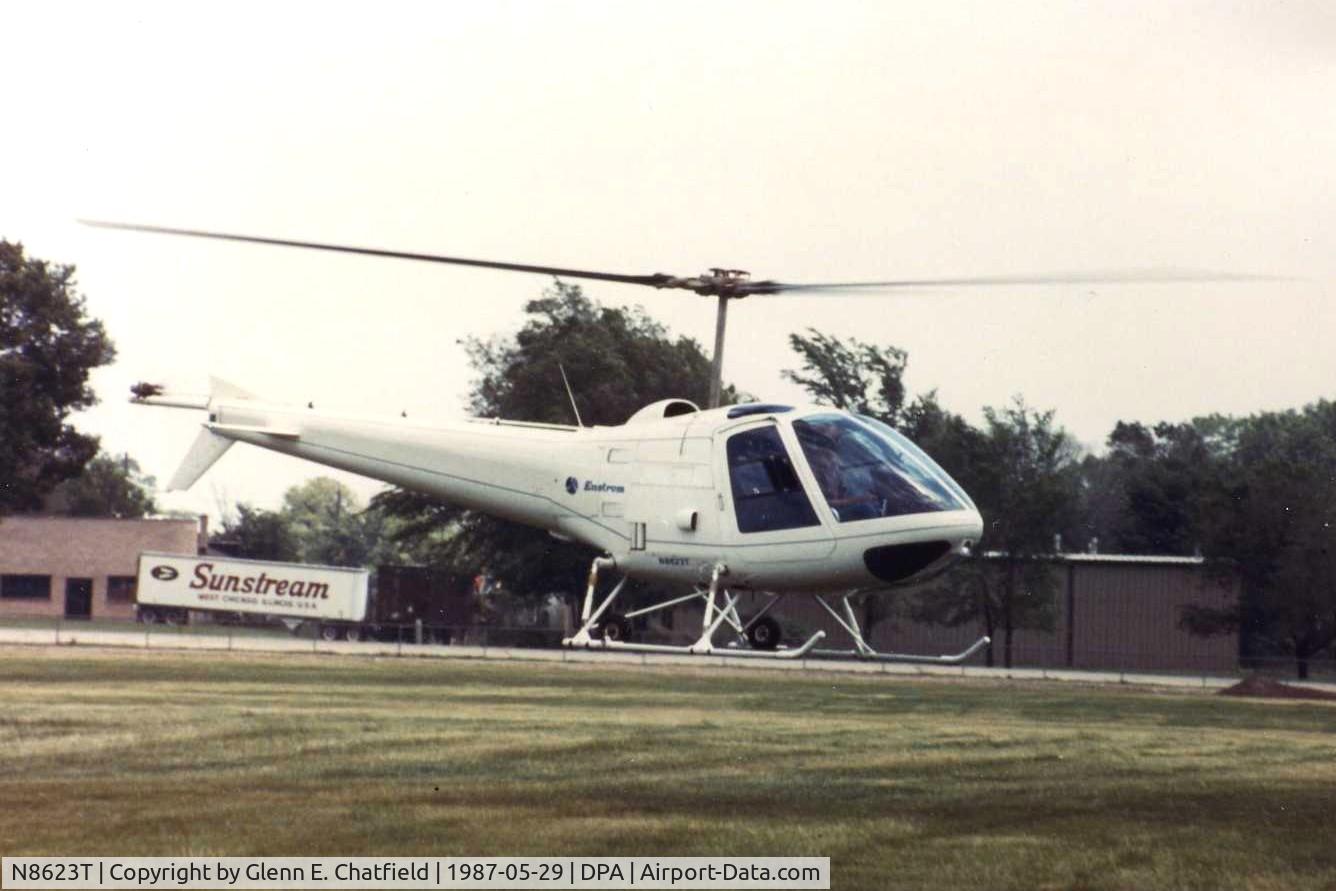 N8623T, 1983 Enstrom 280F Shark C/N 1513, Photo taken for aircraft recognition training.  Hovering NE end of Runway 4/22