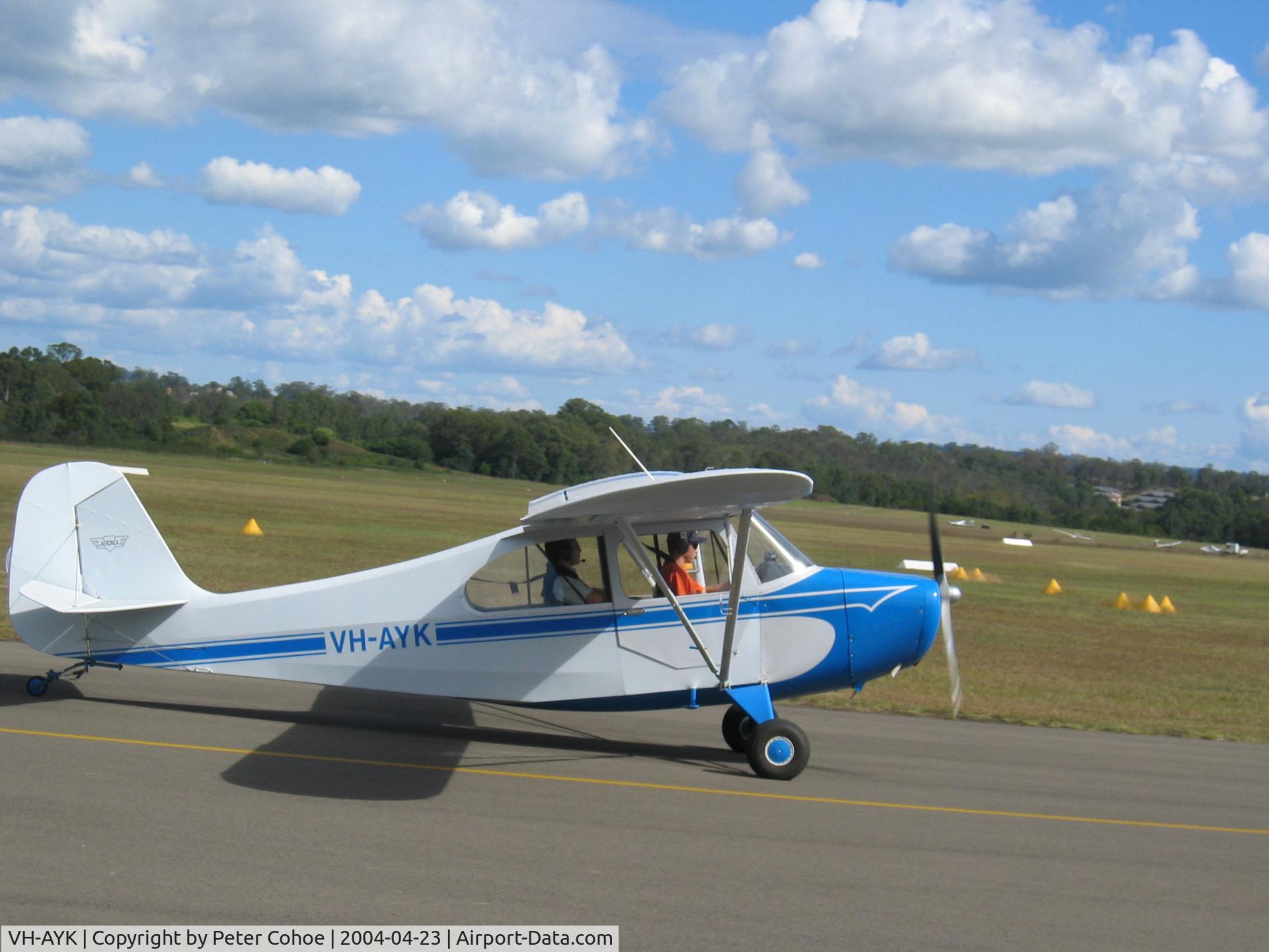 VH-AYK, 1946 American Champion 7AC C/N 7AC-3076, Champ at Camden Airfield, NSW, Australia
