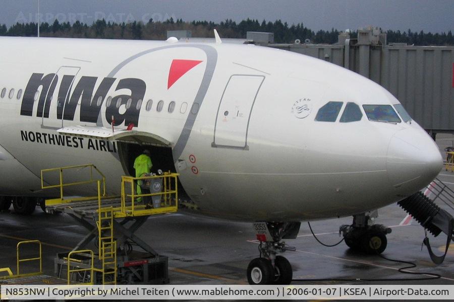 N853NW, 2004 Airbus A330-223 C/N 0618, Northwest Airlines being prepared for its flight to Amsterdam