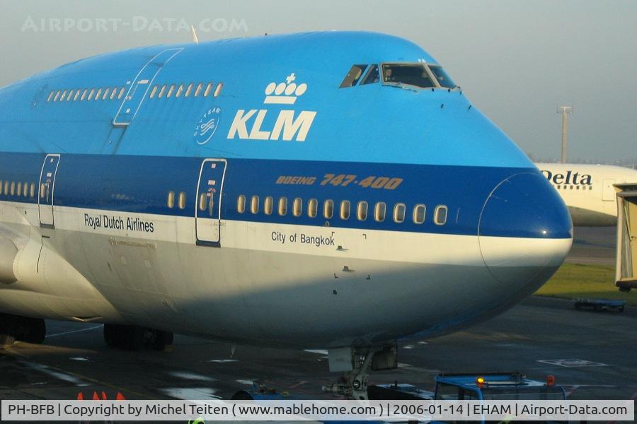 PH-BFB, 1989 Boeing 747-406 C/N 24000, City of Bangkok from KLM pushed back from the terminal