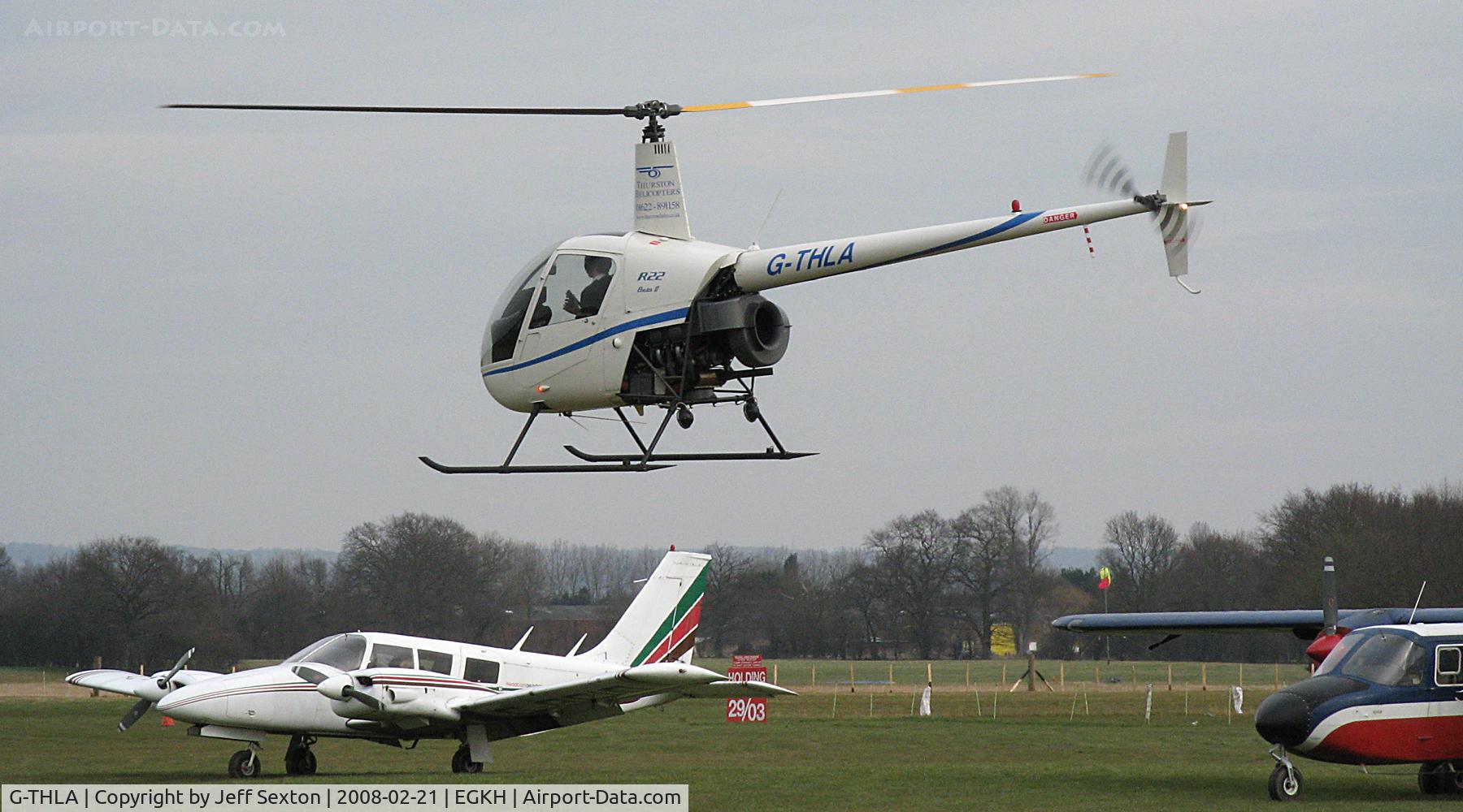 G-THLA, 2003 Robinson R22 Beta C/N 3462, Take-off from Lashenden Headcorn
