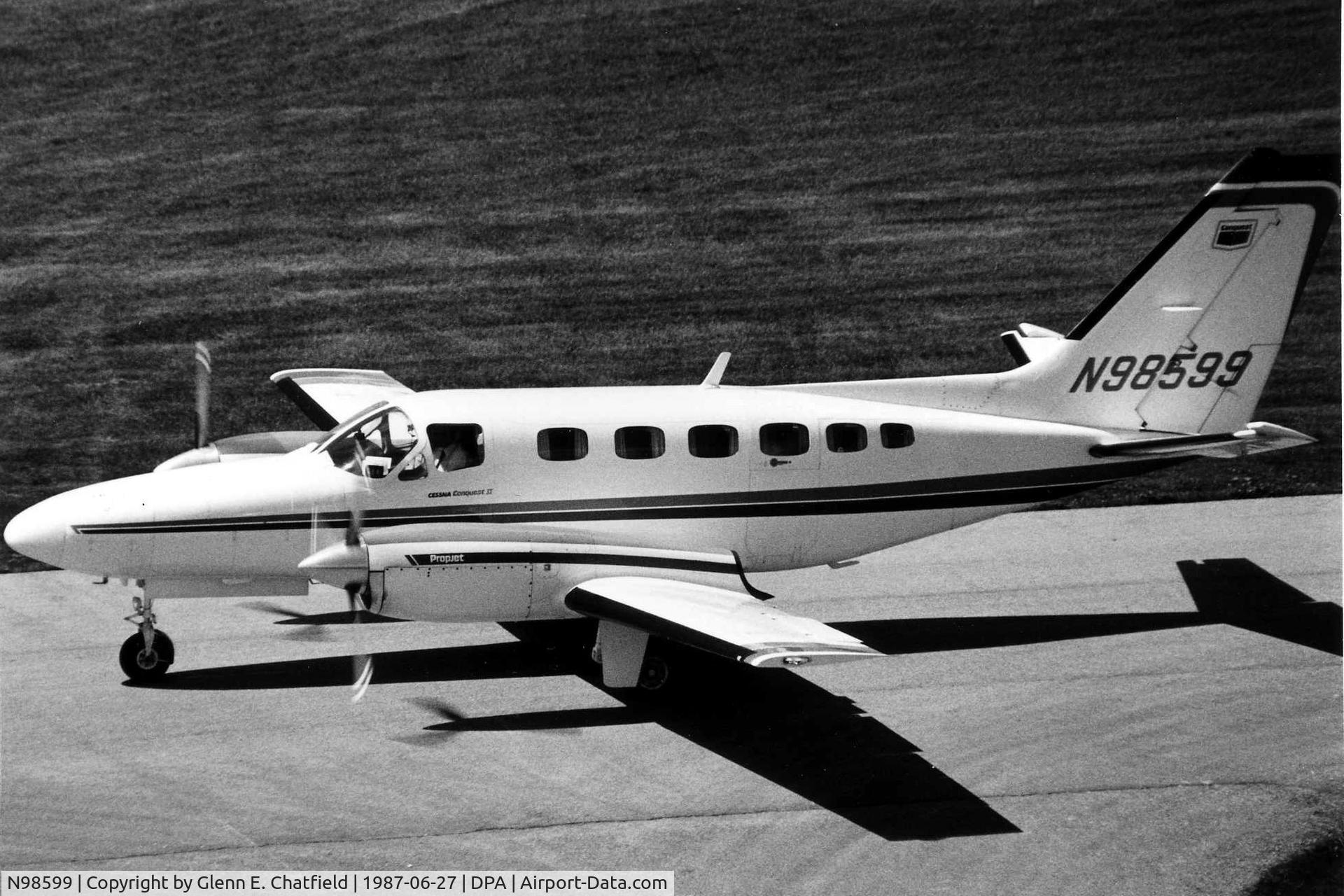 N98599, Cessna 441 Conquest II C/N Not found N98599, Photo taken for aircraft recognition training.  Cessna 441 taxiing by the control tower