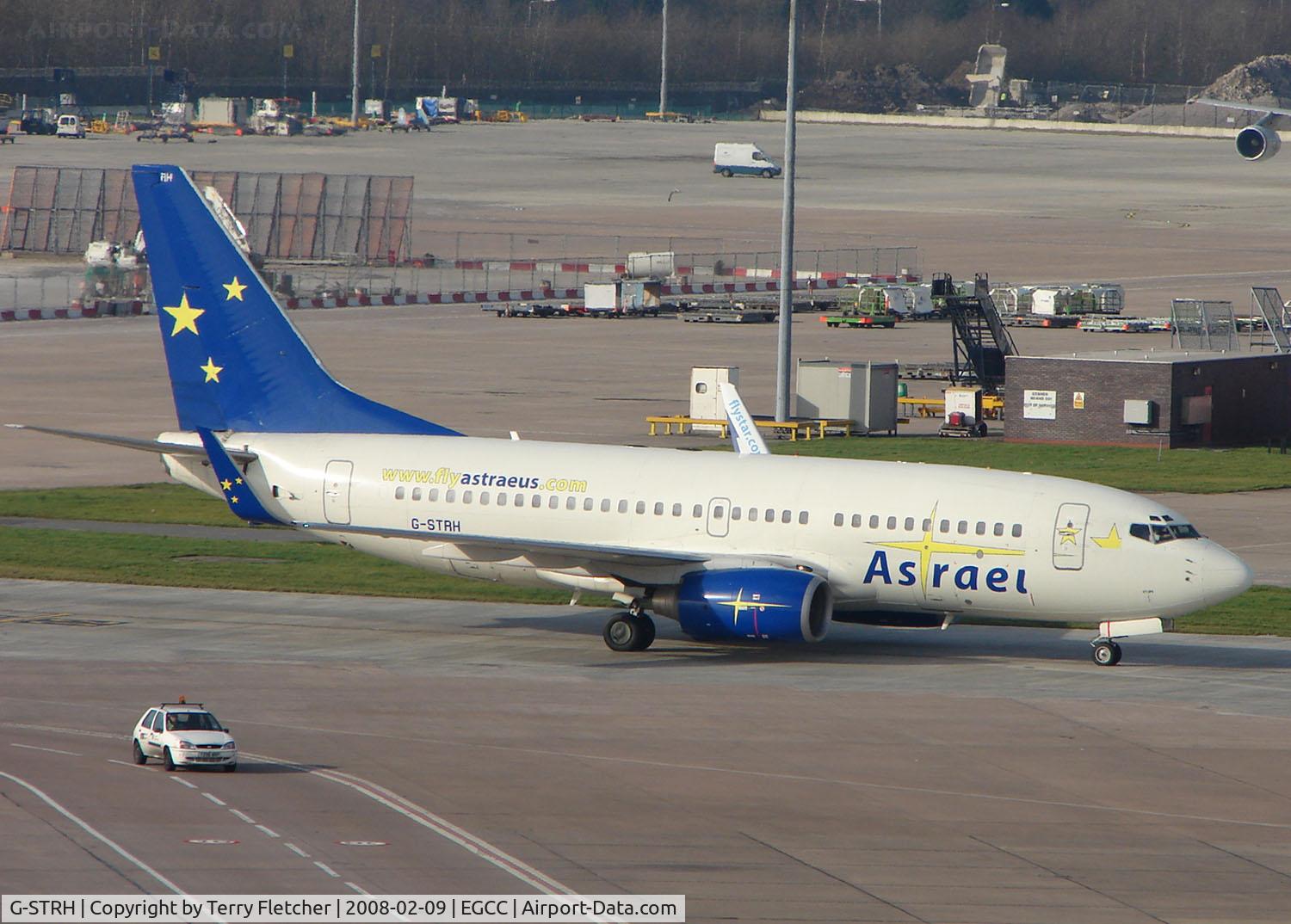 G-STRH, 2002 Boeing 737-76N C/N 32737, Astraeus B737 taxies in at Manchester in Feb 2008