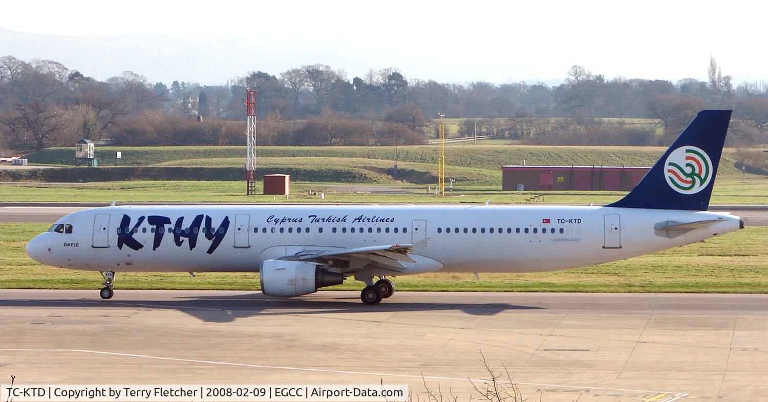 TC-KTD, 2003 Airbus A321-211 C/N 2117, Kibris A321 taxies for departure from Manchester in Feb 2008
