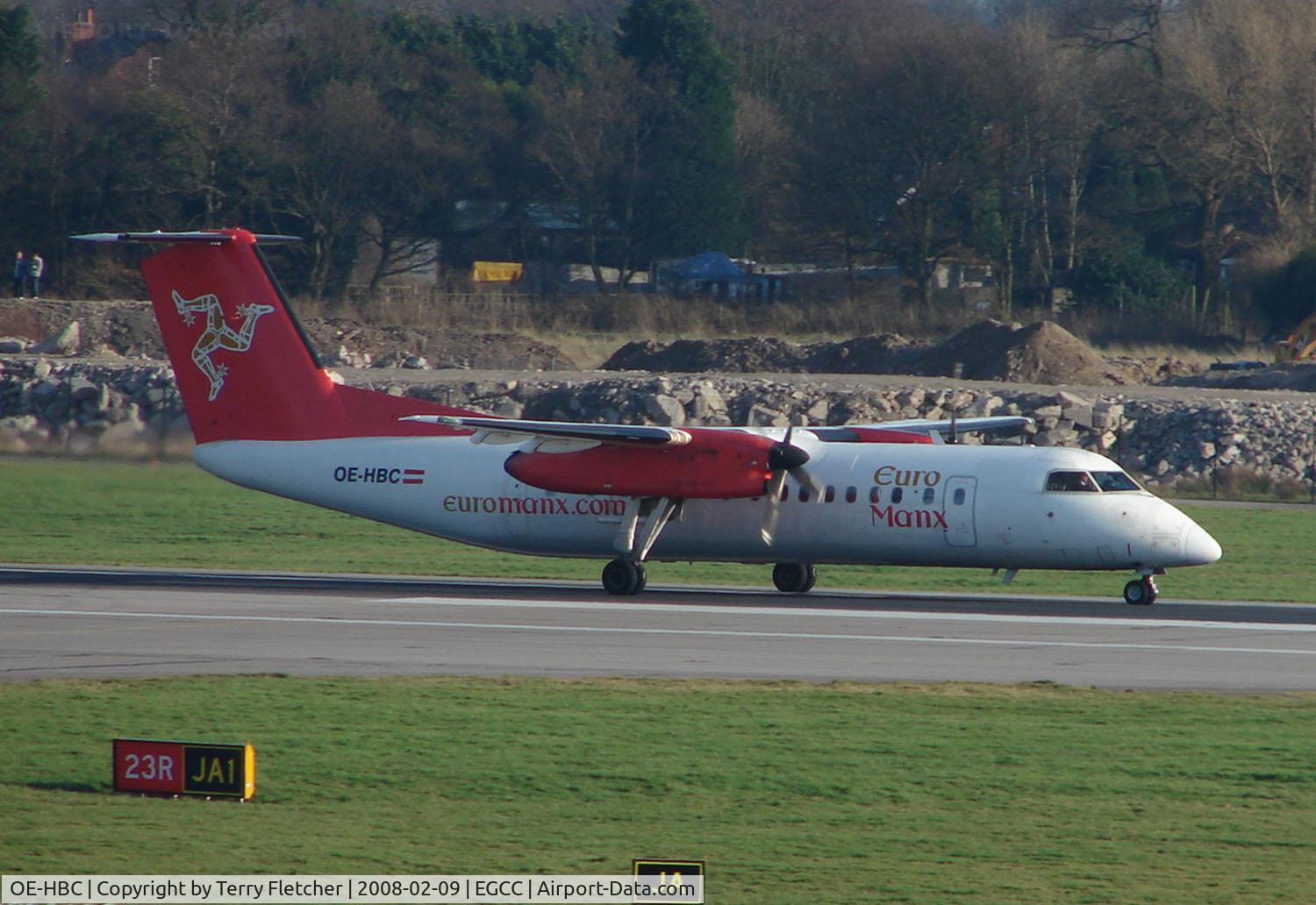 OE-HBC, 1999 De Havilland Canada DHC-8-311 Dash 8 C/N 533, Euromanx leased Dash 8 about to depart Manchester in Feb 2008