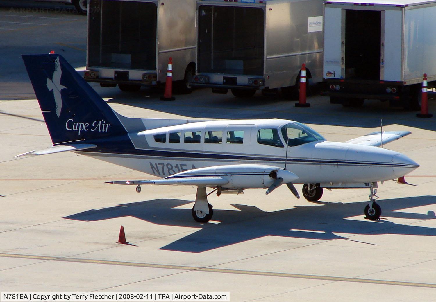 N781EA, 1980 Cessna 402C C/N 402C0310, Cape Air C402 on stand at Tampa