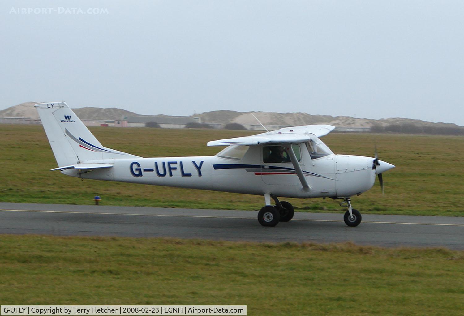 G-UFLY, 1967 Reims Cessna F150H C/N 0264, 40 year old Cessna taxies out at Blackpool