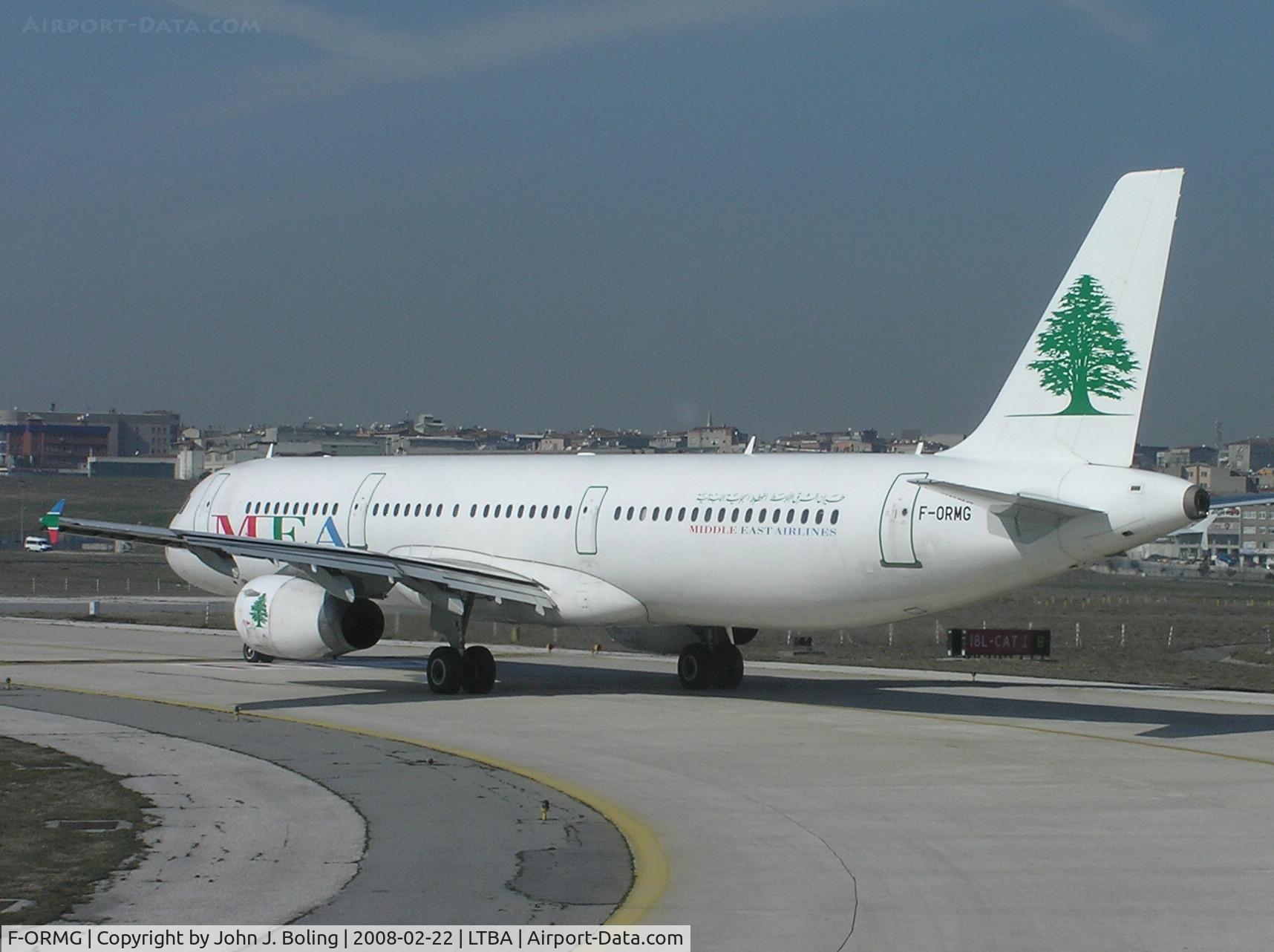 F-ORMG, 2003 Airbus A321-231 C/N 1956, Middle East Airlines Airbus holding short for takeoff at Ataturk Airport, Istanbul, Turkey