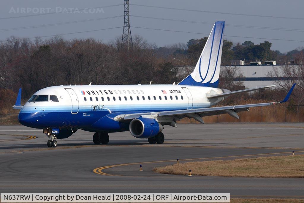 N637RW, 2004 Embraer 170SE (ERJ-170-100SE) C/N 17000051, United Express (Operated by Shuttle America) N637RW (FLT TCF7536) from Chicago O'Hare Int'l (KORD) exitting RWY 5 after landing.