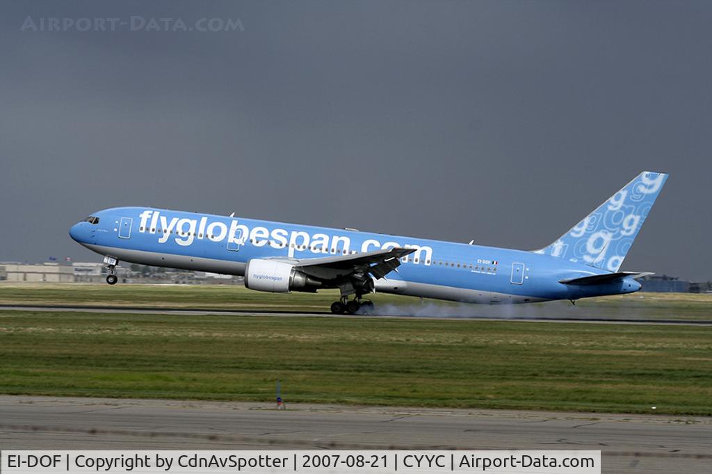 EI-DOF, 1996 Boeing 767-306/ER C/N 27610, Flyglobespan 767 landing on Rwy 34 producing a nice little smoke show
