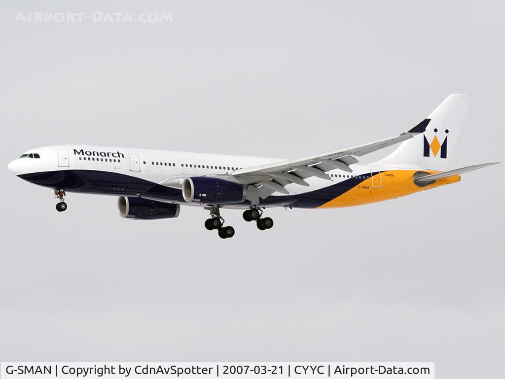 G-SMAN, 1999 Airbus A330-243 C/N 261, Arriving from Manchester, On final for Rwy 16 on a really cold first day of Spring