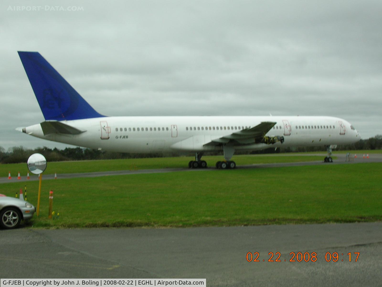 G-FJEB, 1989 Boeing 757-23A C/N 24290, Boeing 757 in storage at Lasham, England. Previous reg N290AN. Note engines removed