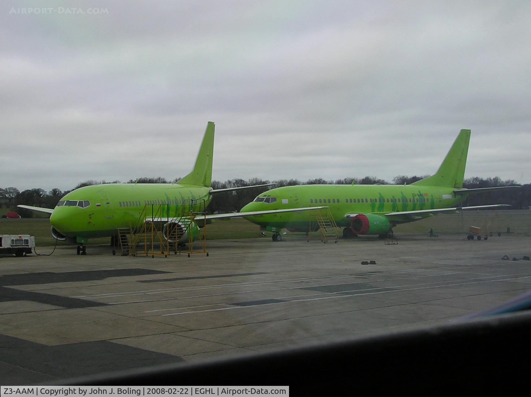 Z3-AAM, 1991 Boeing 737-529 C/N 25249, Two of six Lime Green 737s in storage at Lasham, England
