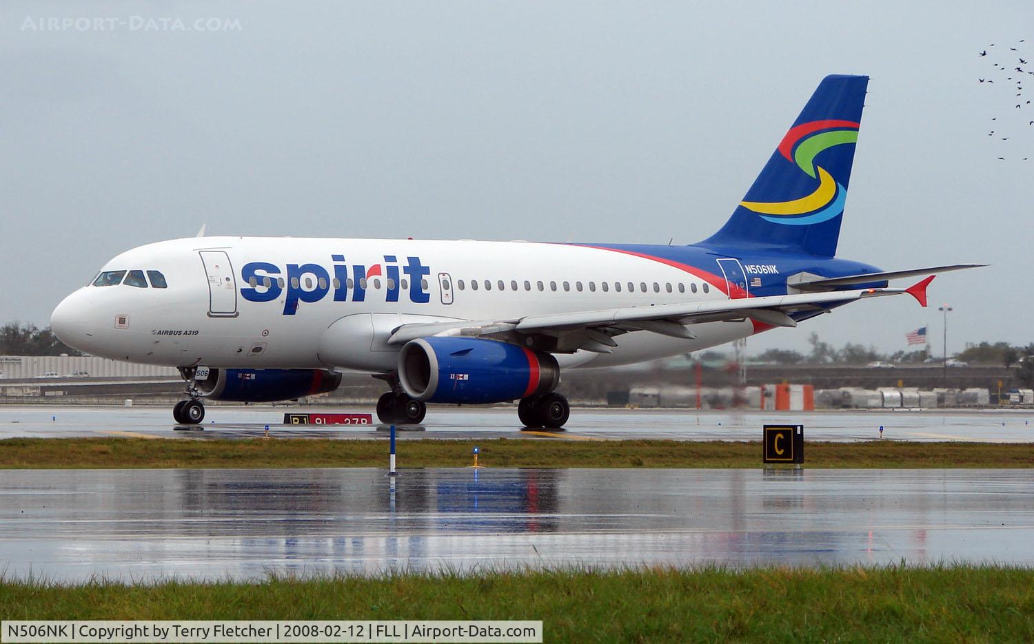 N506NK, 2005 Airbus A319-132 C/N 2490, One of 15 aircraft waiting in line for departure after storms temporarily closed depatures from Ft Lauderdale Int