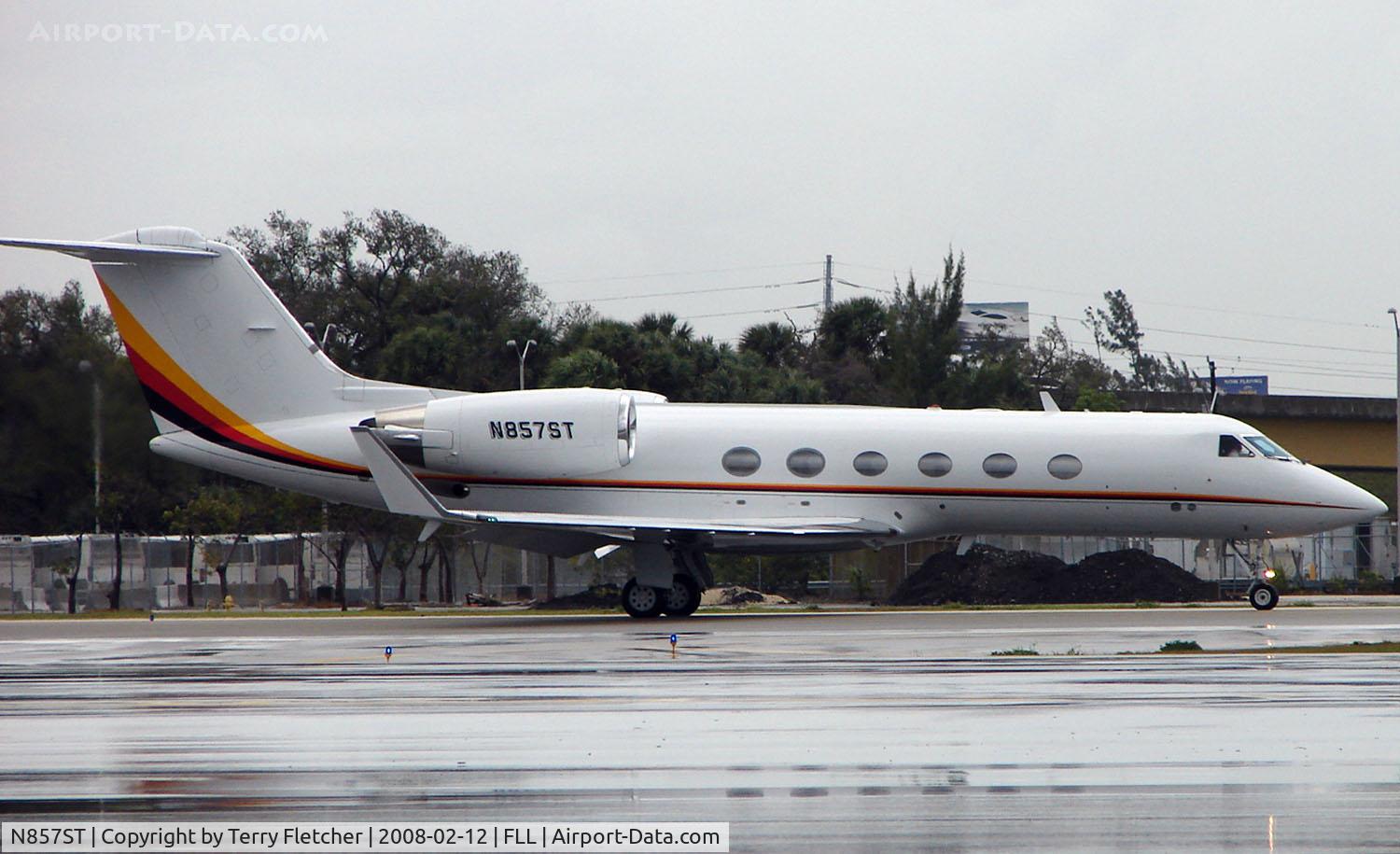 N857ST, 1998 Gulfstream Aerospace G-IV C/N 1345, One of 15 aircraft waiting in line for departure after storms temporarily closed depatures from Ft Lauderdale Int