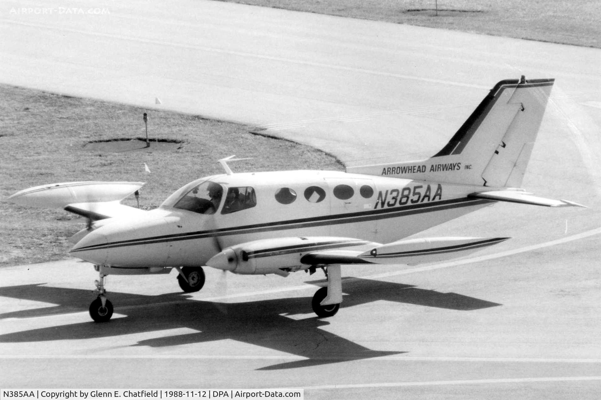 N385AA, 1968 Cessna 401A C/N 401A-0020, Photo taken for aircraft recognition training.   Cessna 401 Taxiing by the control tower