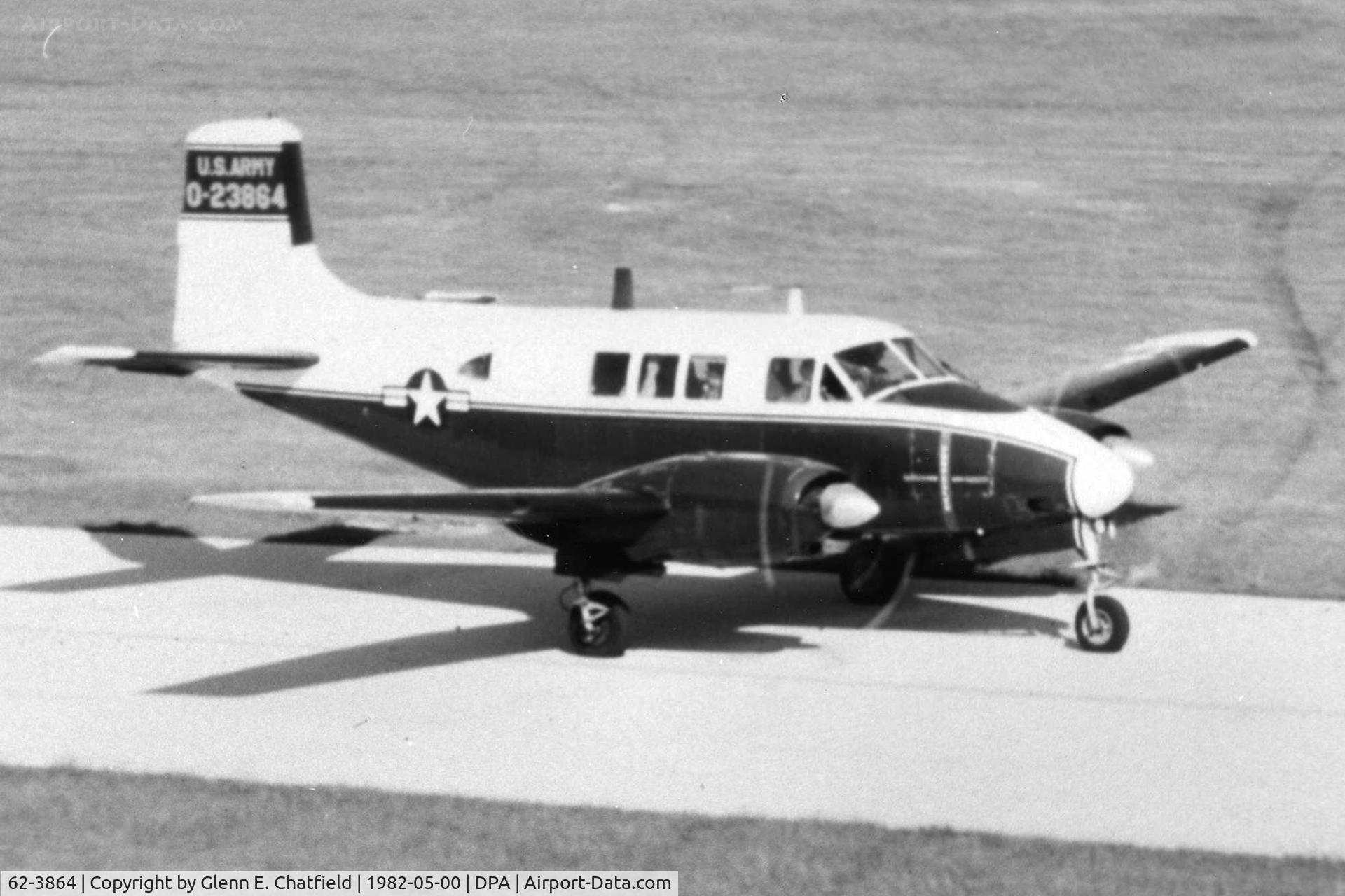62-3864, 1962 Beech U-8F Seminole C/N LF.62, When active as 62-3864.  Originally a 35mm color slide, zoomed up and converted to B&W internegative to make 5X7 print.