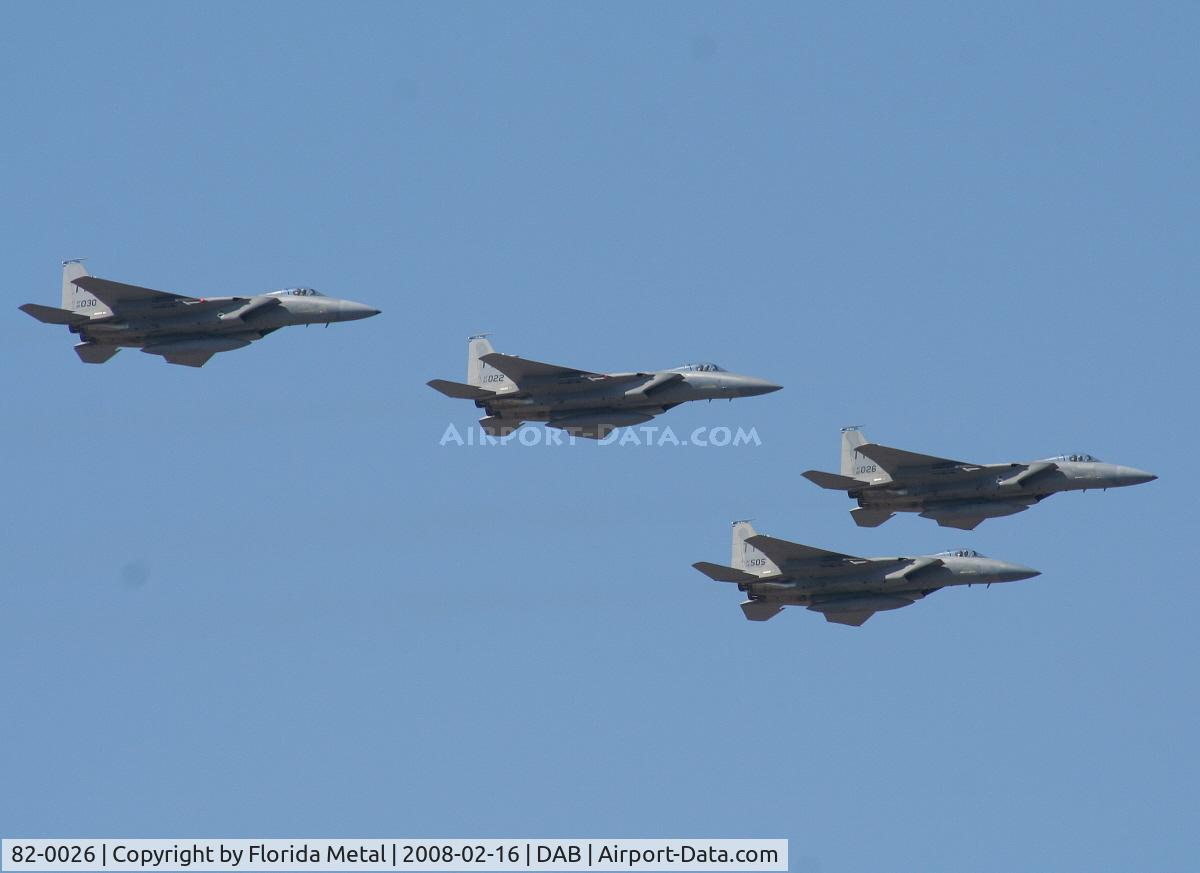 82-0026, 1982 McDonnell Douglas F-15C Eagle C/N 0841/C257, F-15s from Tyndall fly over the Daytona Speedway to start Busch Race