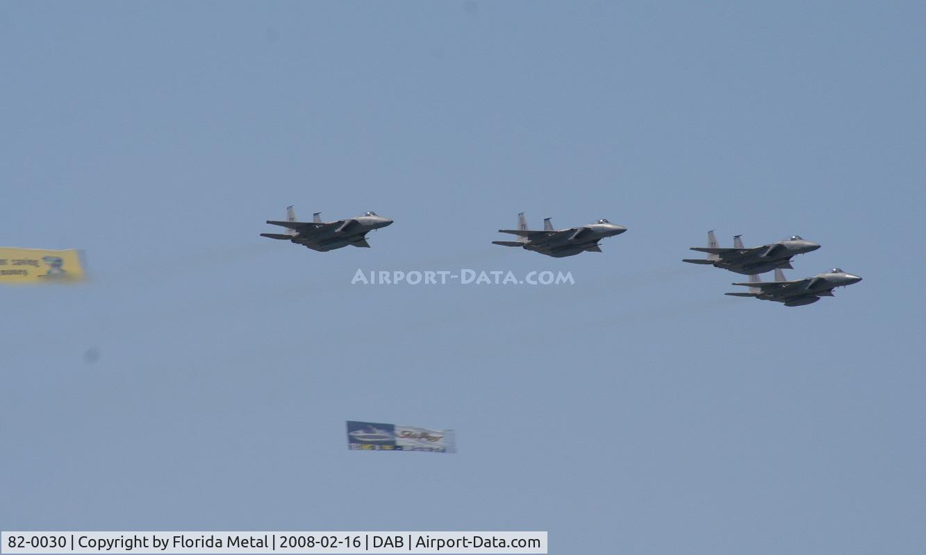 82-0030, 1982 McDonnell Douglas F-15C Eagle C/N 0846/C261, F-15s from Tyndall fly over the Daytona Speedway to start Busch Race