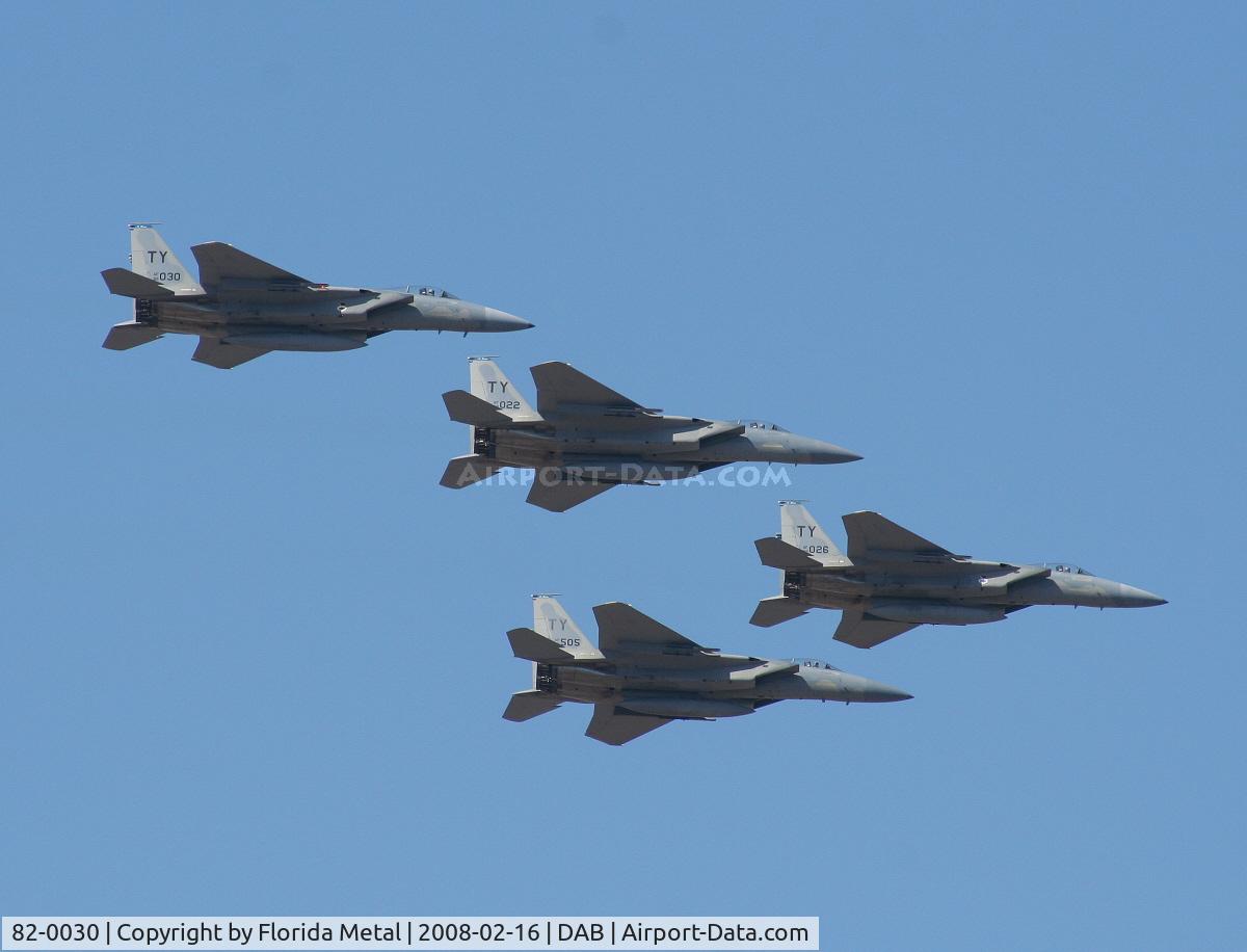 82-0030, 1982 McDonnell Douglas F-15C Eagle C/N 0846/C261, F-15s from Tyndall fly over the Daytona Speedway to start Busch Race
