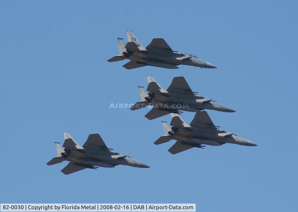 82-0030, 1982 McDonnell Douglas F-15C Eagle C/N 0846/C261, F-15s from Tyndall fly over the Daytona Speedway to start Busch Race