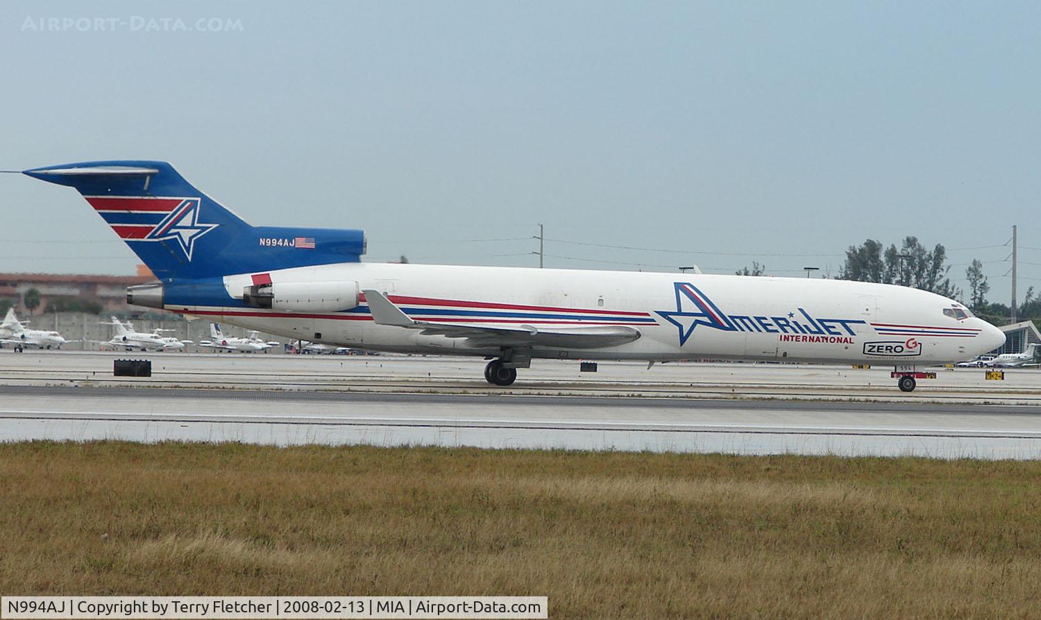 N994AJ, 1975 Boeing 727-233F C/N 20942, Amerijet B727 taxying to the ramp in Cargo at Miami