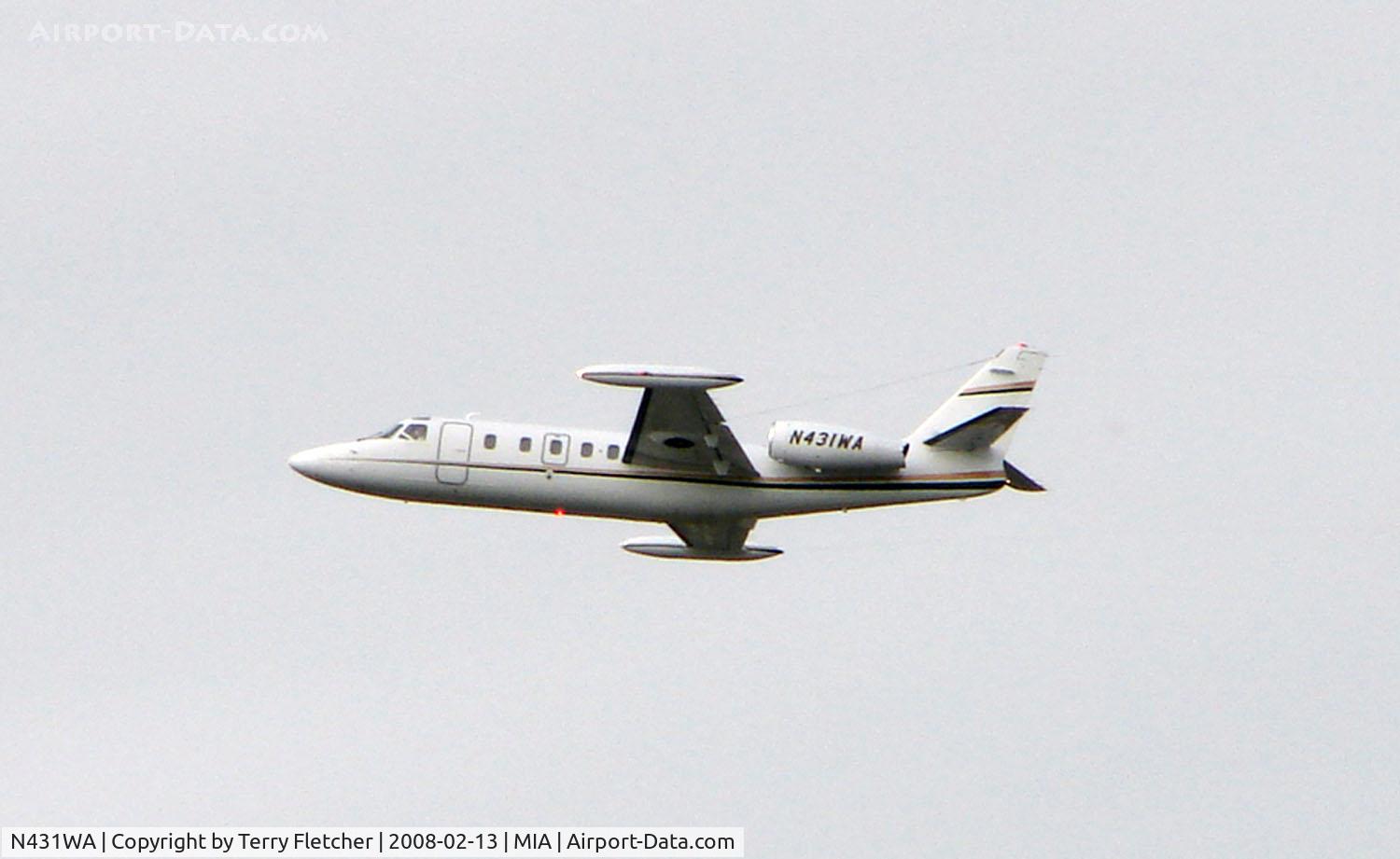 N431WA, 1987 Israel Aircraft Industries IAI-1124A Westwind II C/N 431, Westwind climbs away from Miami in Feb 2008