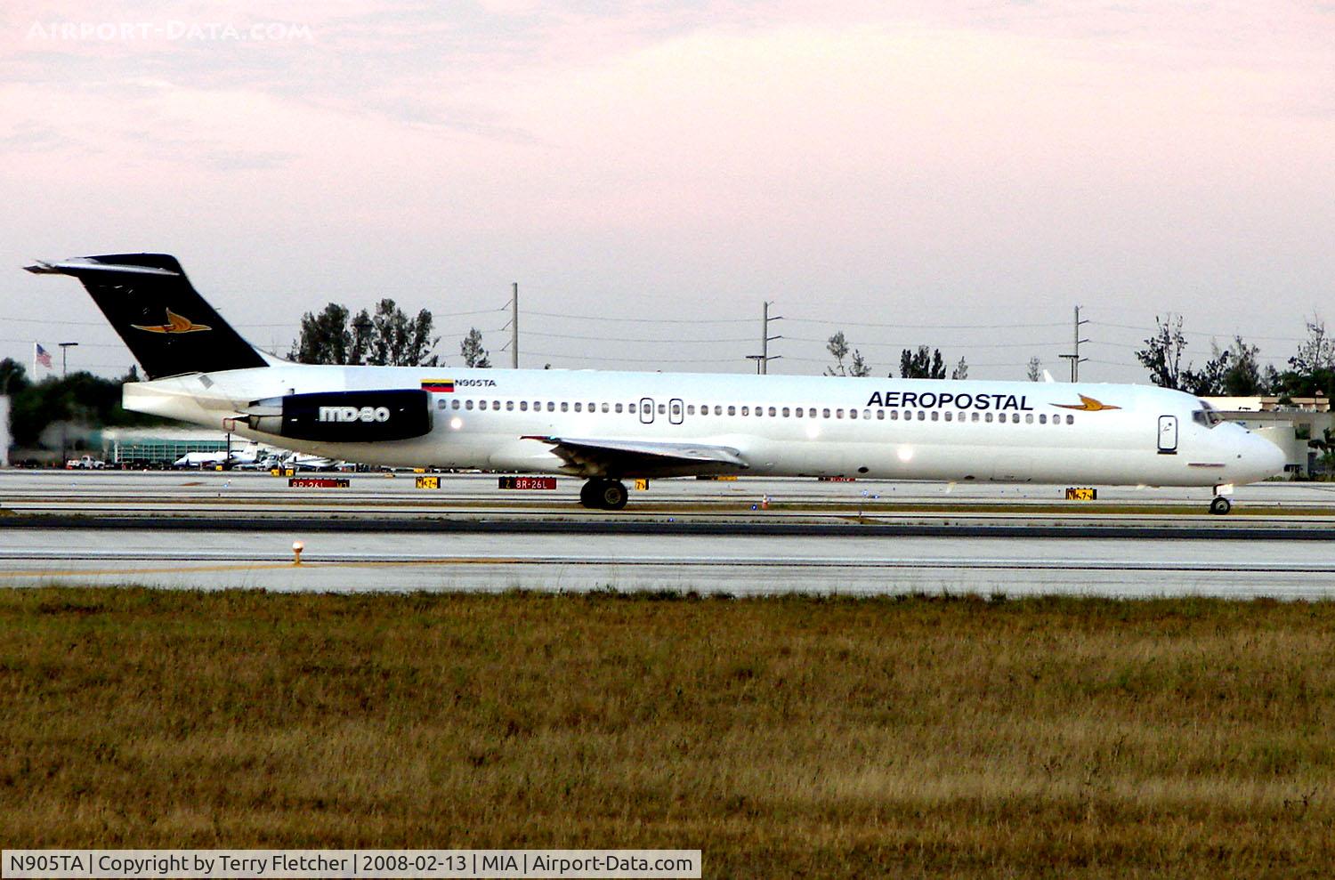 N905TA, 1990 McDonnell Douglas MD-82 (DC-9-82) C/N 49905, Aeropostal MD82 seen here at Miami in Feb 2008 - operated for 15 years with Finnair