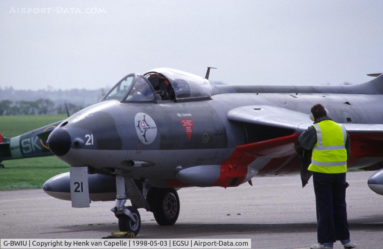 G-BWIU, 1959 Hawker Hunter F.58 C/N 41H-691770, Ex Swiss Air Force J-4021, being started up at Duxford, UK.