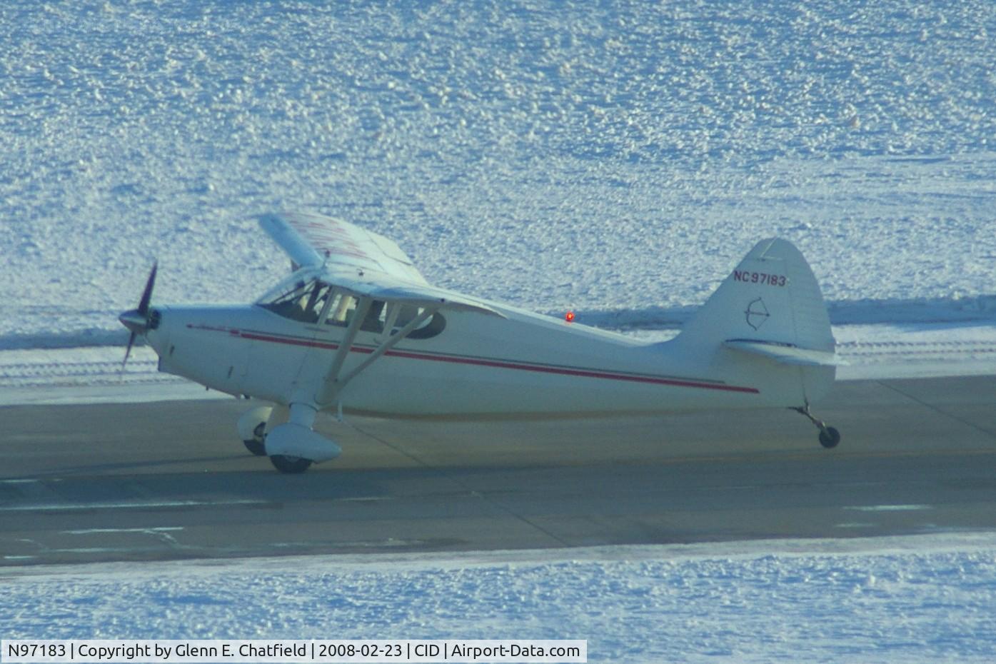 N97183, 1946 Stinson 108-1 Voyager C/N 108-183, Shot from long distance and into the late afternoon sun
