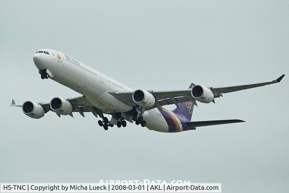 HS-TNC, 2005 Airbus A340-642 C/N 689, Climbing out of Auckland
