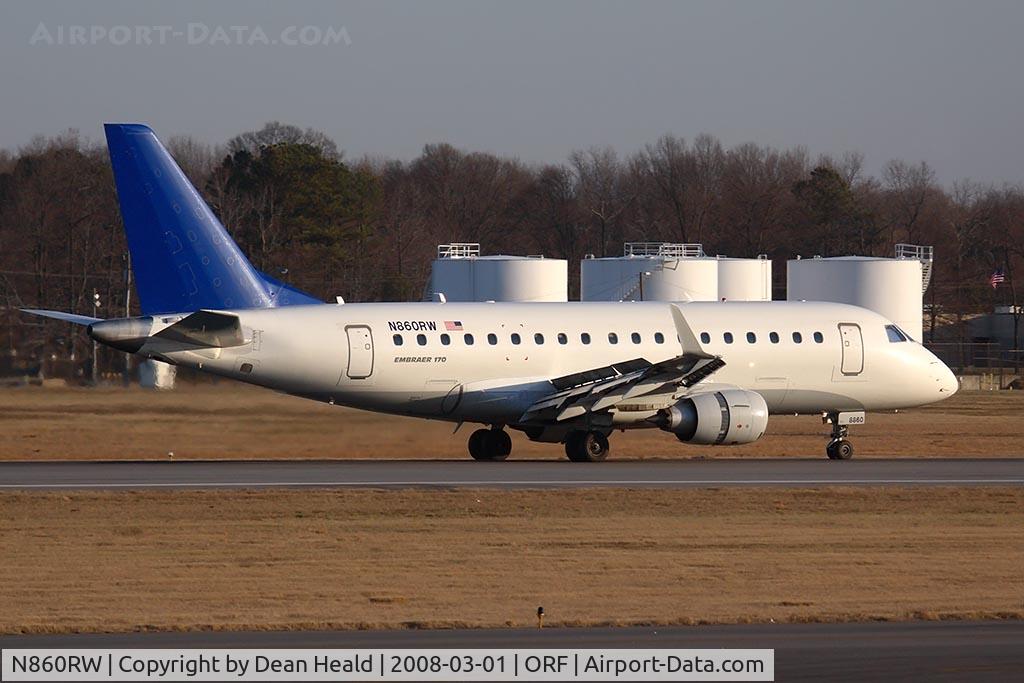 N860RW, 2005 Embraer 170SE (ERJ-170-100SE) C/N 17000084, Unmarked United Express (by Shuttle America) N860RW (FLT TCF7734) rolling out on RWY 23 after arrival from Chicago O'Hare Int'l (KORD).