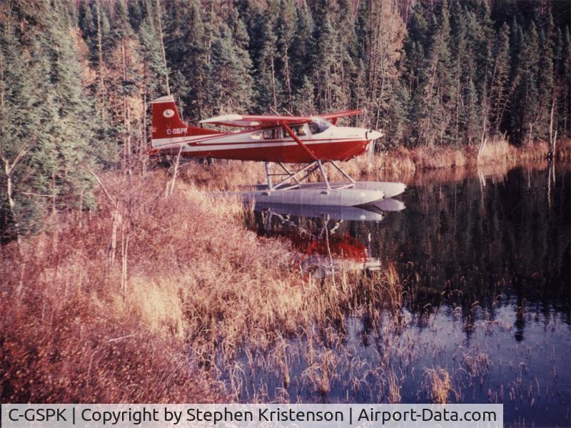 C-GSPK, 1979 Cessna A185F Skywagon 185 C/N 18503901, Cessna 185 on floats at Woodman Lake, northern Saskatchewan ca. 1980