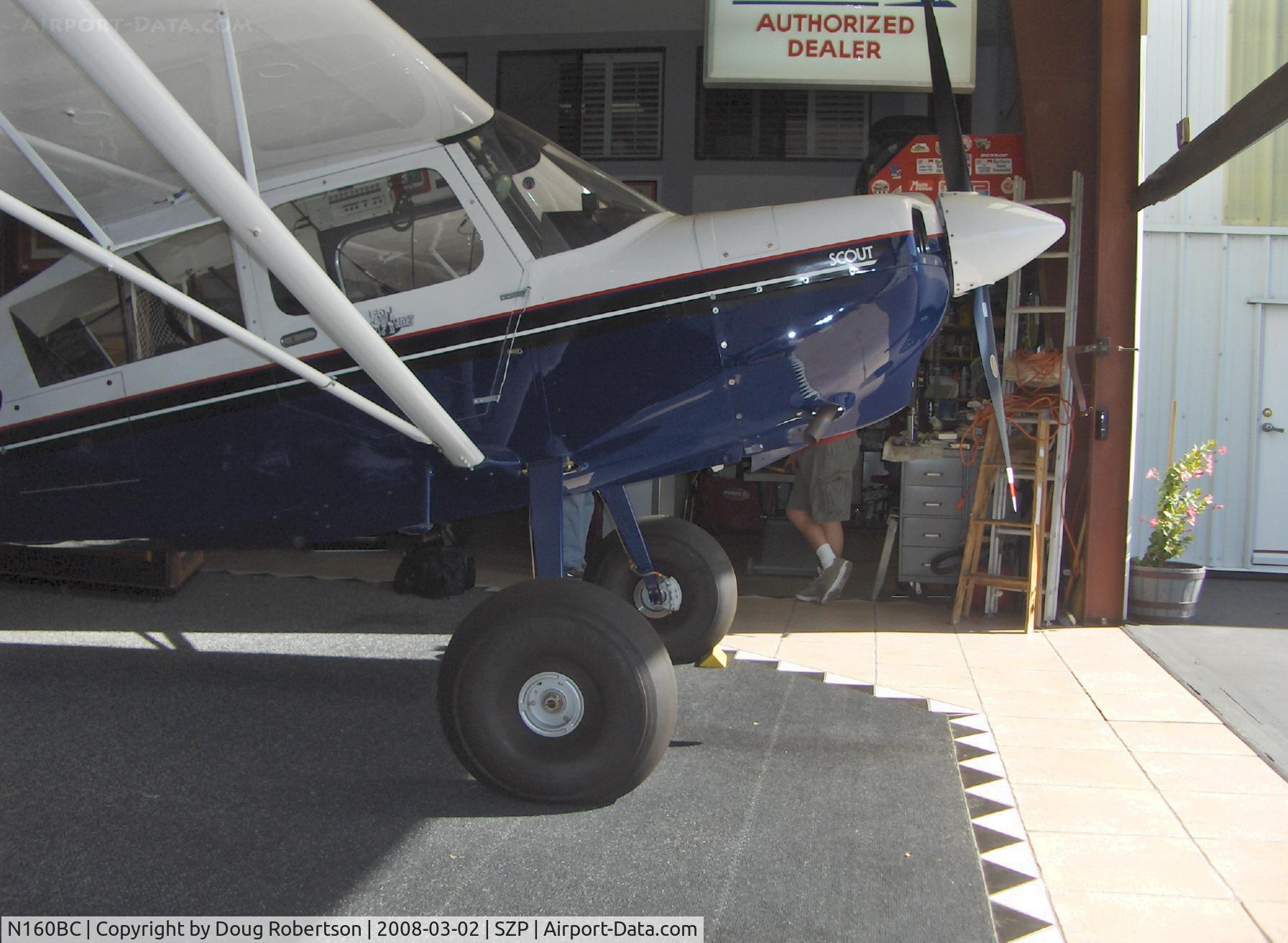 N160BC, 2004 American Champion 8GCBC Scout C/N 457-2004, 2004 American Champion 8GCBC SCOUT, Lycoming O&VO-360 180 Hp, tundra tires with 12 psi so can move the aircraft around