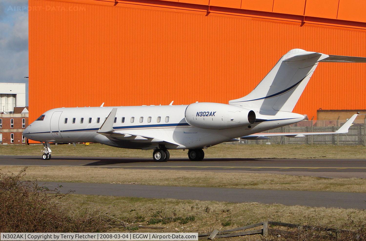 N302AK, 2005 Bombardier BD-700-1A10 Global Express XRS C/N 9181, Global Express arriving at Luton in March 2008