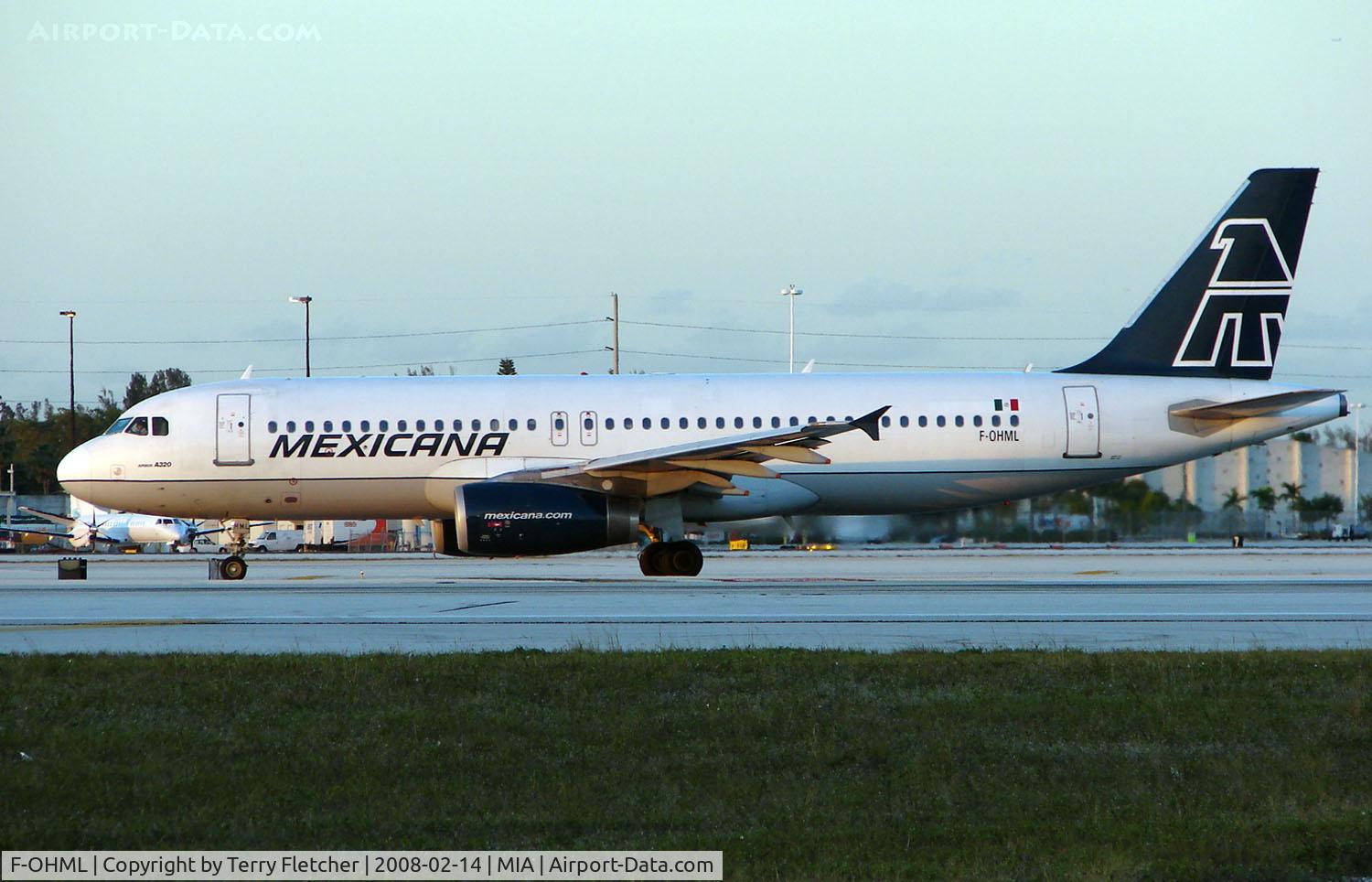 F-OHML, Airbus A320-231 C/N 0320, Mexicana A320 at Miami in Feb 2008