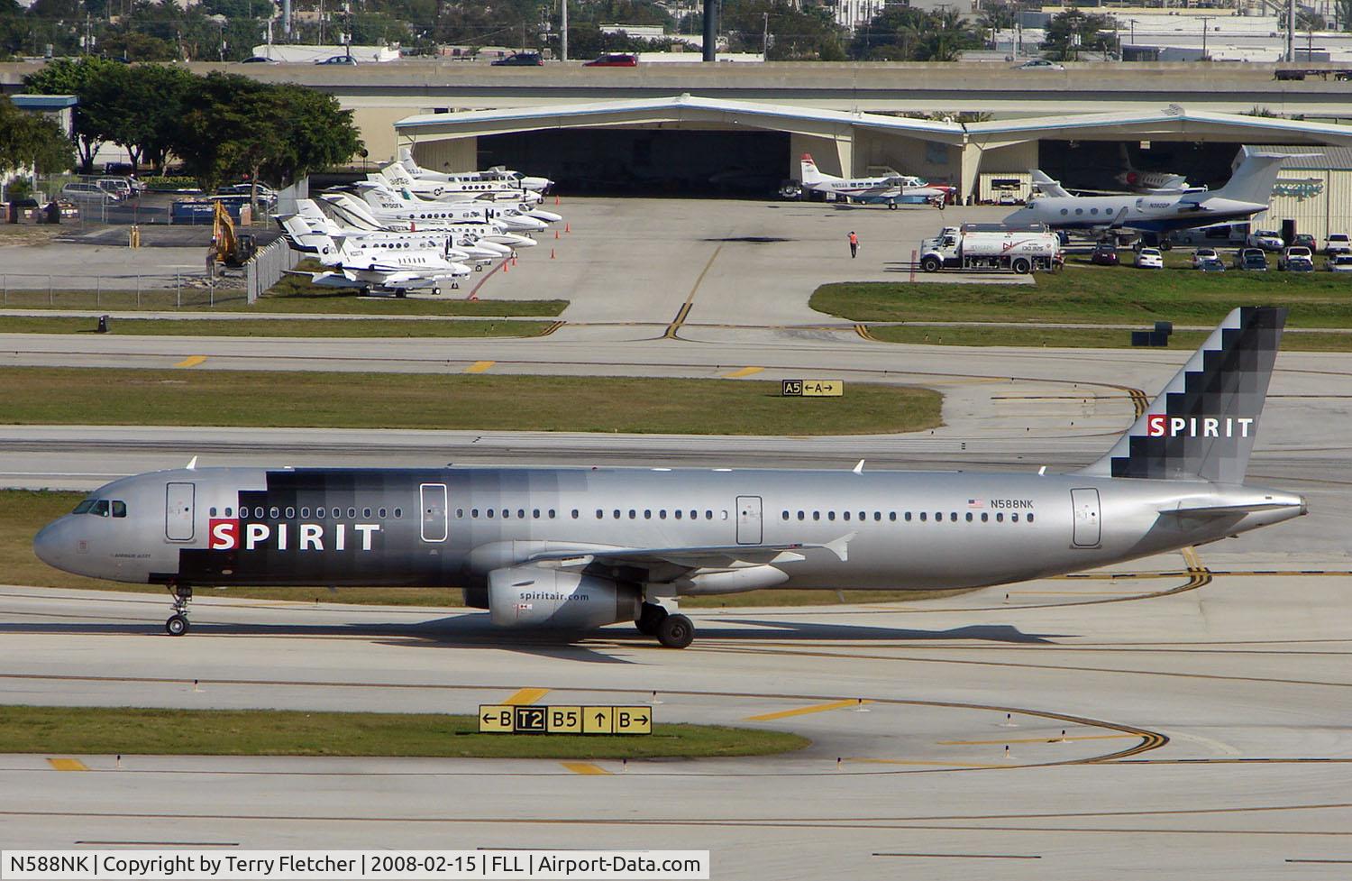 N588NK, 2005 Airbus A321-231 C/N 2590, Spirit A321 taxying to stand at Ft Lauderdale Int
