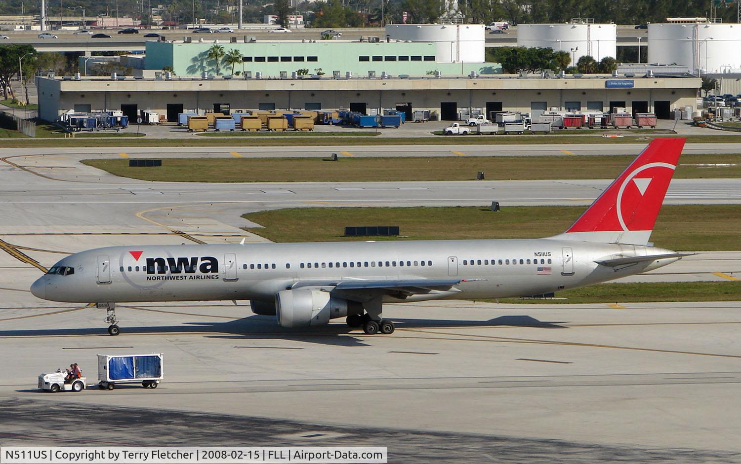 N511US, 1985 Boeing 757-251 C/N 23199, Northwest B757 taxies out for departure from FLL