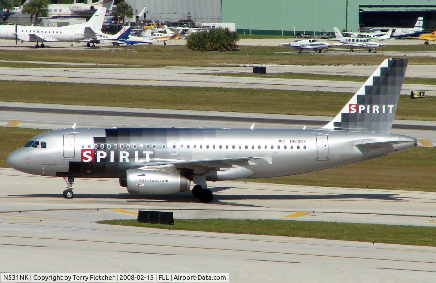 N531NK, 2007 Airbus A319-132 C/N 3026, Spirit A319 taxying in at FLL