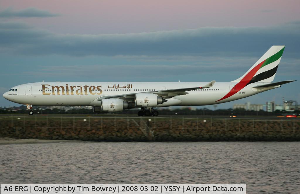 A6-ERG, Airbus A340-541 C/N 608, Emirates 413 Arriving In Sydney From Christchurch then departing back to Dubai.