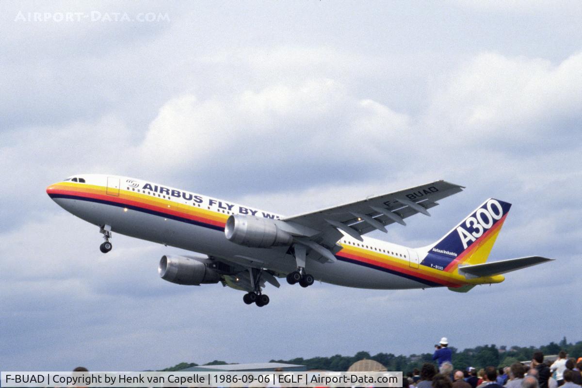 F-BUAD, 1973 Airbus A300B2-103 C/N 003, F-BUAD as fly-by-wire demonstrator at Farnborough, 1986.