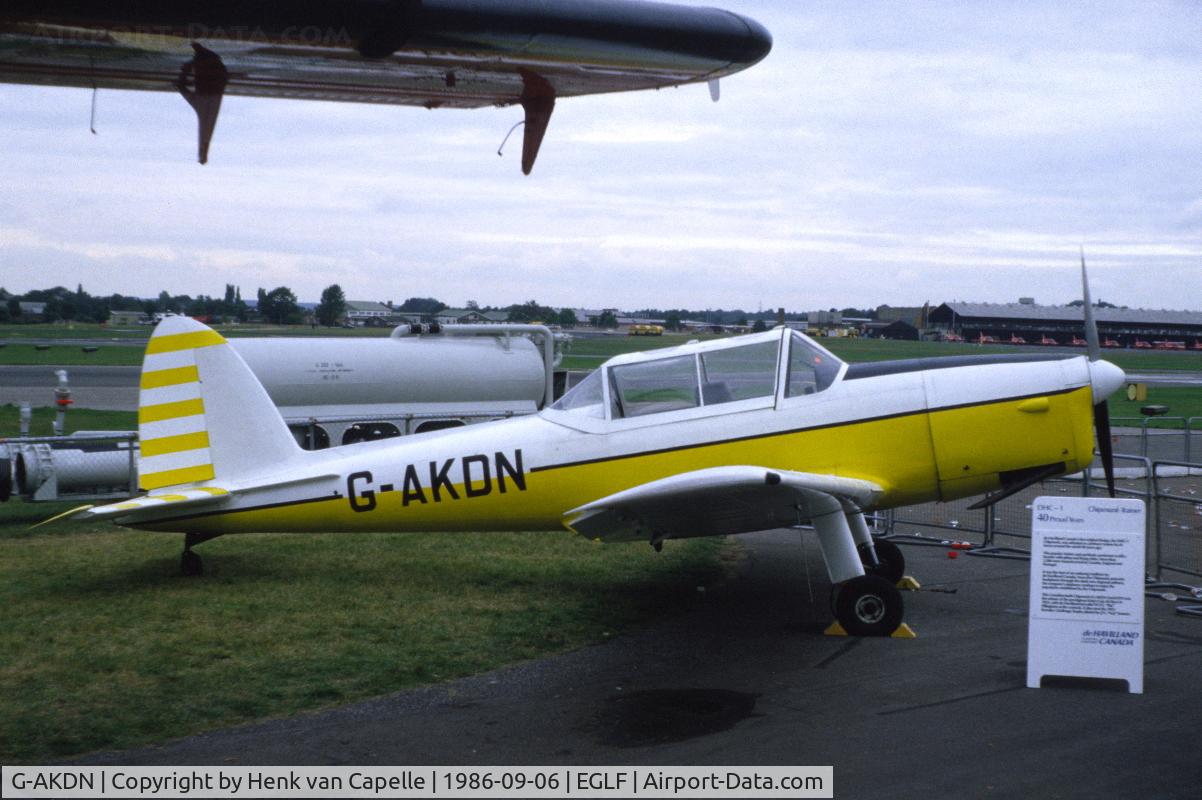 G-AKDN, 1947 De Havilland Canada DHC-1A-1 Chipmunk C/N 11, Chipmunk at Farnborough, 1986