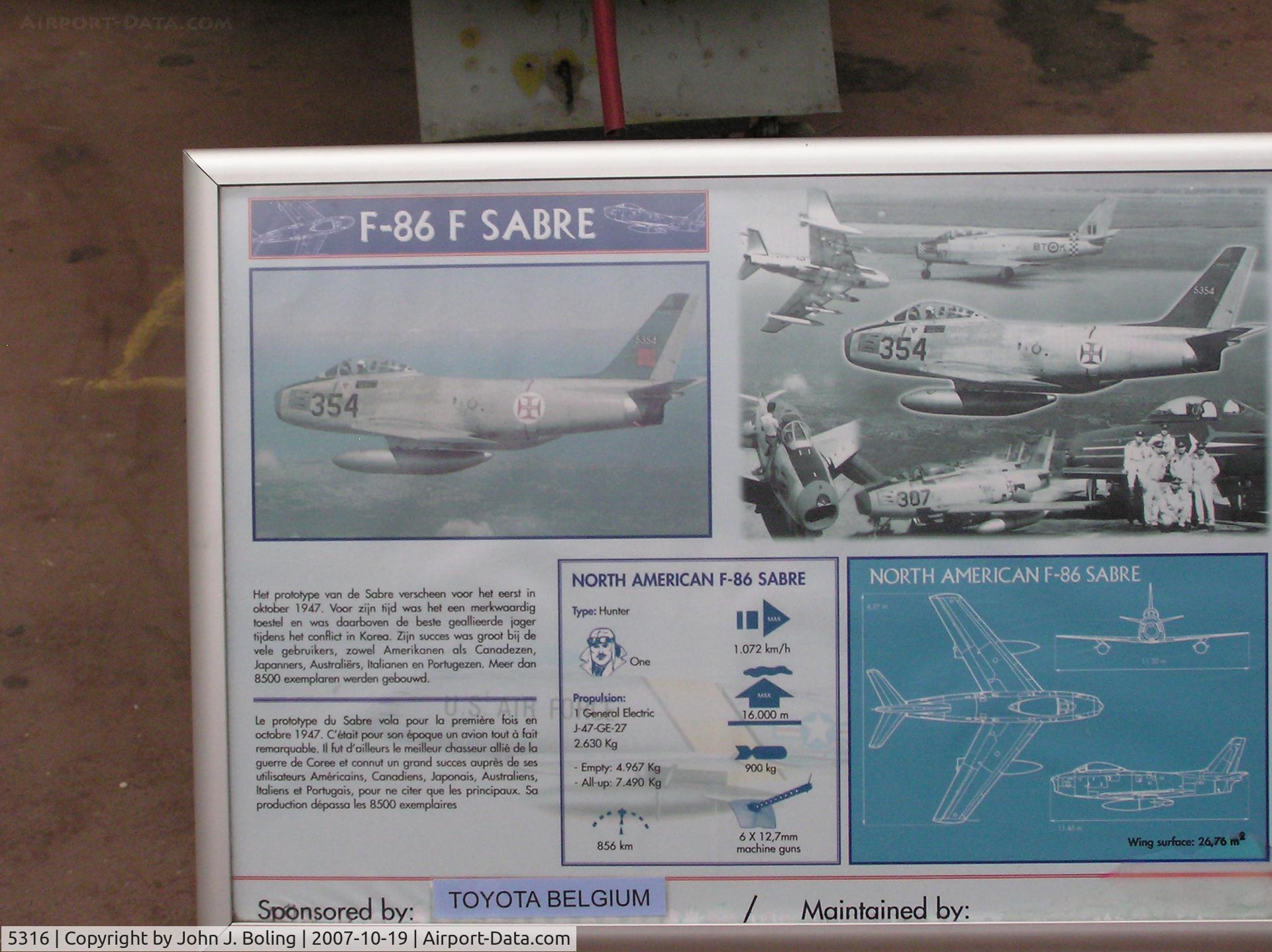 5316, 1952 North American F-86F Sabre C/N 191-938, F-86 Data at Brussels Air Museum