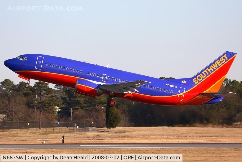 N683SW, 1988 Boeing 737-3G7 C/N 24008, Southwest Airlines N683SW (FLT SWA3490) departing RWY 5 enroute to Jacksonville Int'l (KJAX). SWA3490 originates in Manchester, NH (MHT), stops at BWI, ORF, JAX, and terminates at TPA on a daily basis.