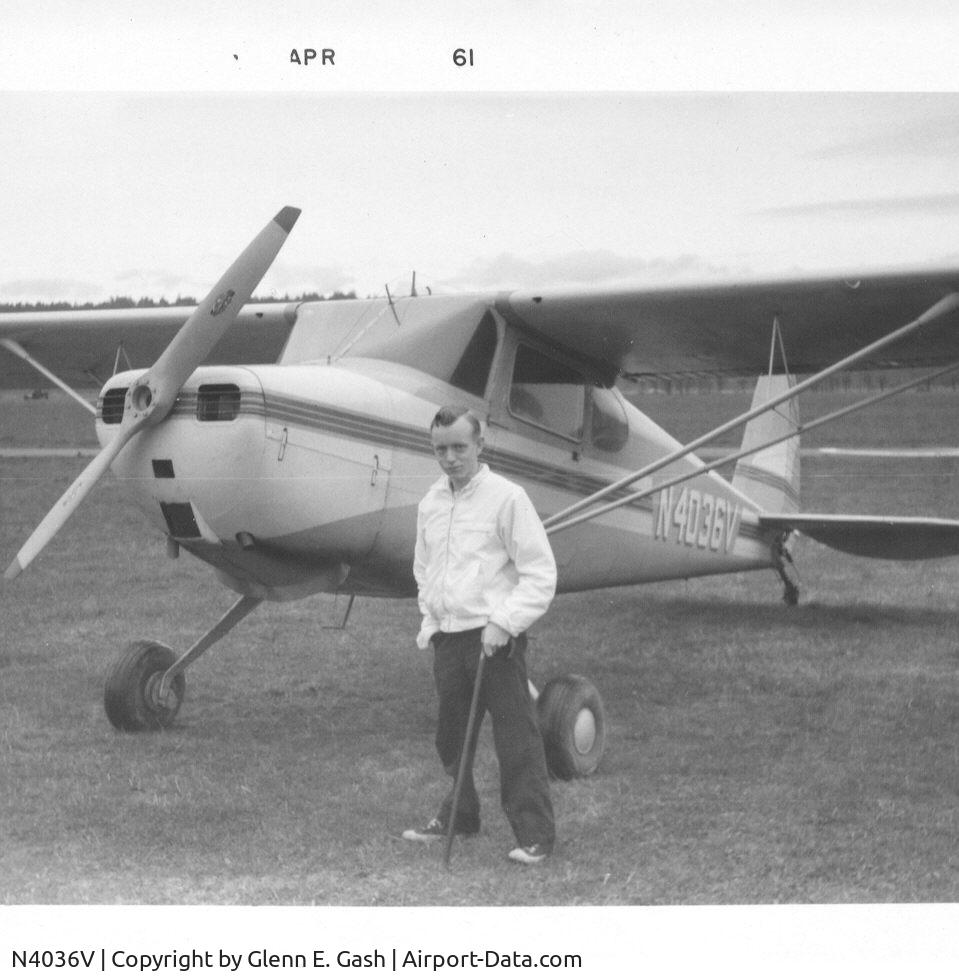 N4036V, 1948 Cessna 170 C/N 18355, Fred Gash standing in front of aircraft in Renton, WA April 1961