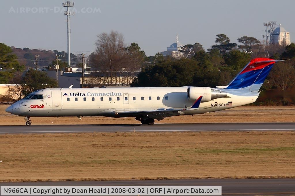 N966CA, 1996 Canadair CRJ-100ER (CL-600-2B19) C/N 7132, Delta Connection (by Comair) N966CA rolling out on RWY 5 after arrival from Hartsfield-Jackson Atlanta Int'l (KATL).
