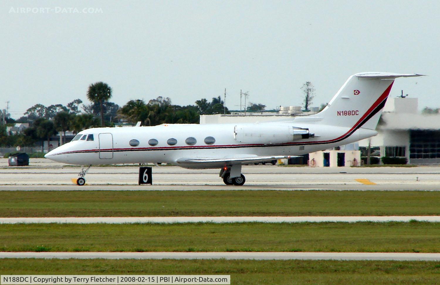 N188DC, 1976 Grumman G-1159 Gulfstream II C/N 188, The business aircraft traffic at West Palm Beach on the Friday before President's Day always provides the aviation enthusiast / photographer with a treat