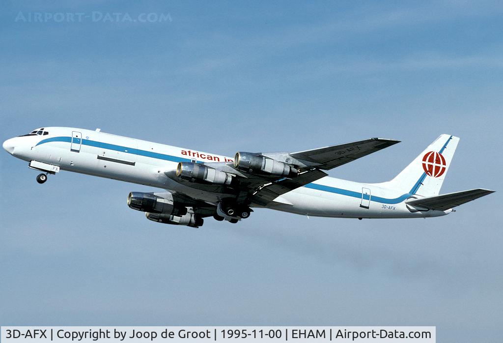 3D-AFX, 1966 Douglas DC-8-54AF C/N 45886/283, This DC-8 was e regular visitor to Amsterdam during the nineties.