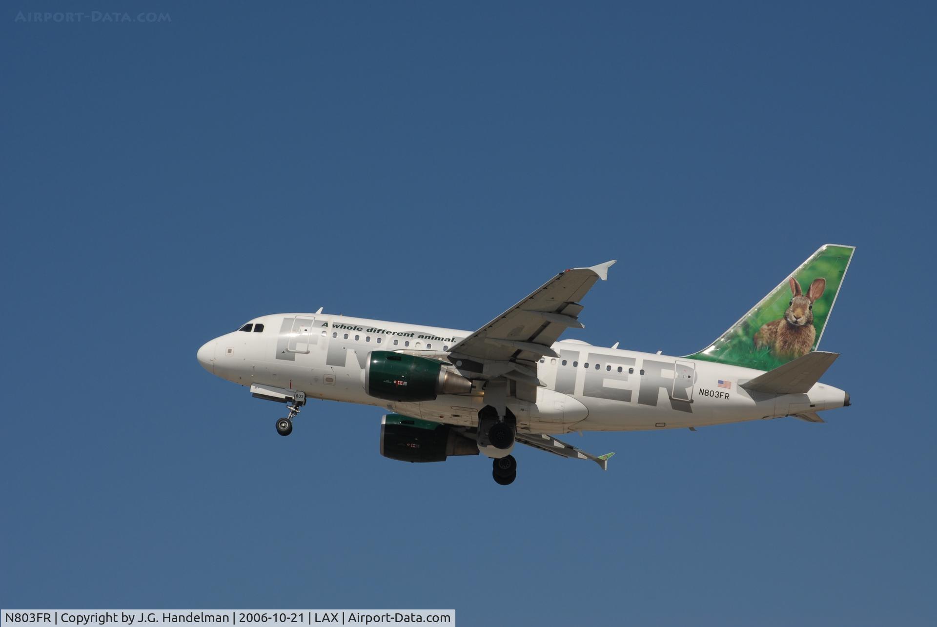 N803FR, 2003 Airbus A318-111 C/N 2017, take off @ LAX
